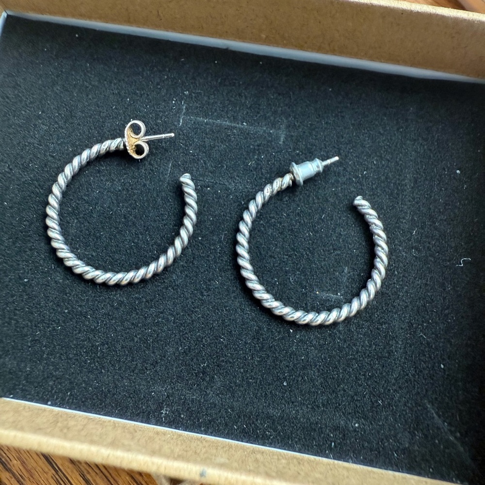 Elegant Silver Twisted Hoop Earrings, pre-owned.  James Avery